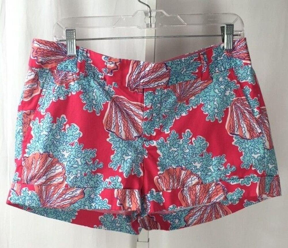 Lilly Pulitzer 100% Cotton Fuchsia Callahan Shorts Coral Sea Shell Shorts sz. 8